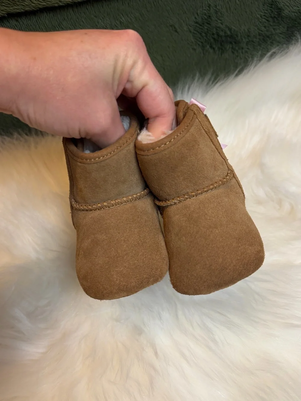 Ugg Jesse Bow ll Infant Baby Suede Winter Booties Chestnut/Pink Size 0/1